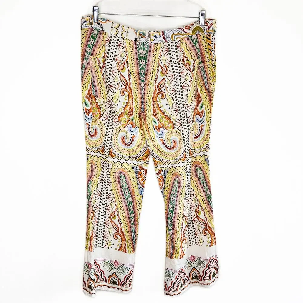 Zara Linen Blend Paisley Mandala Floral Print Wide Leg Ankle Flare Pants XXL - Picture 15 of 16